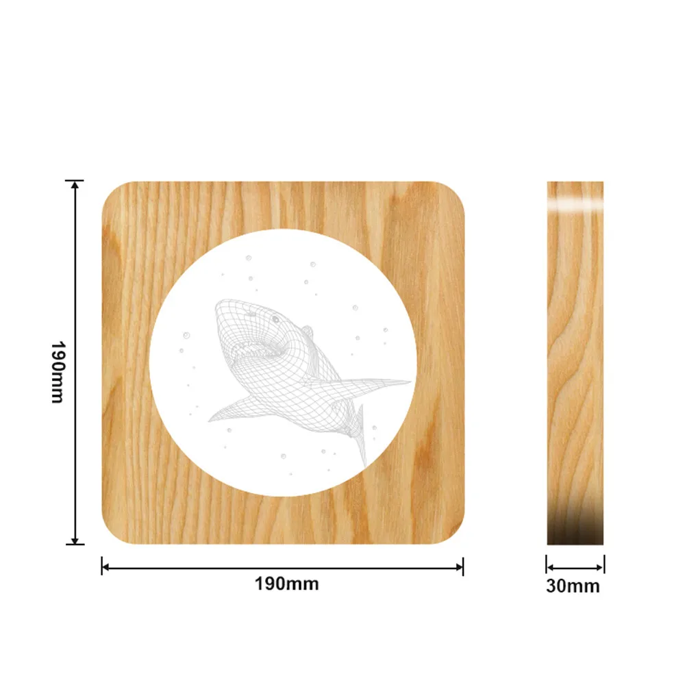  Big Shark 3D LED Arylic Wooden Night Lamp Table Light Switch Control Sports Carving Lamp for Childr - 4000094227841