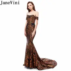 JaneVini длинные черные золотые платья для выпускного вечера со стразами африканская Русалка Вечерние платья с коротким шлейфом блестящие