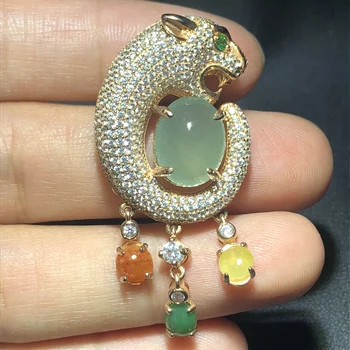 

Fine Jewelry Real 925 Steling Silver s925 100% Natural A Class Jade Leopard Gemstone Female Pendant Necklaces Christmas Gift