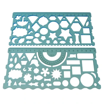 

2 Pcs Color：green;orange;red;blue(send randomly) Plastic Hollow Students Geometric Template Student Ruler Set