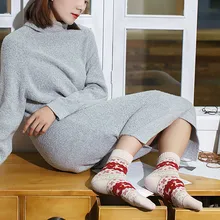 5 пар, новые зимние носки, носки с лосем, рождественские носки-трубы средней высоты, Ретро стиль, хлопковые женские теплые рождественские носки, высокое качество, милые элегантные носки#15