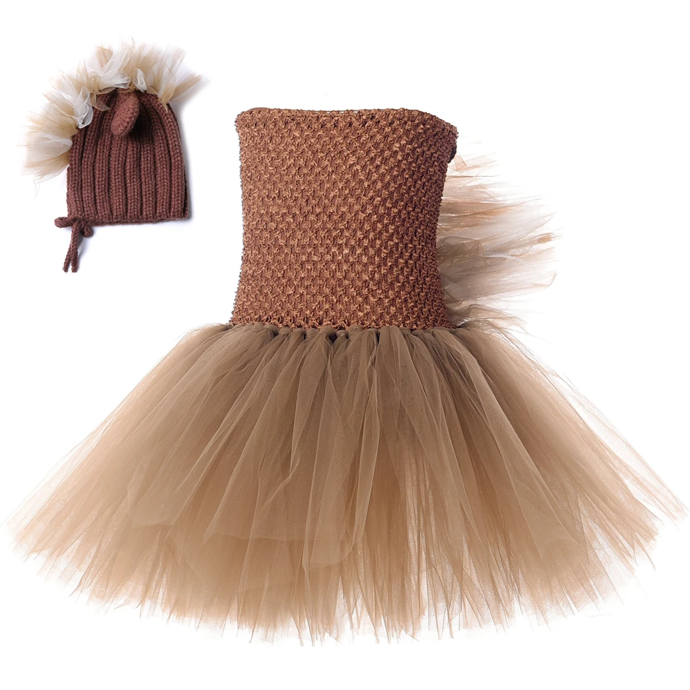 1 Set Brown Mane Horse Tutu Dress with Hat Cute Animal Pony Halloween Costume Kids Girls Birthday Party Children Clothing | Детская