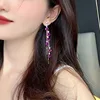 Pendientes de borla de flores para mujer, aretes coreanos de gato, rosa, perla de cristal colgante, joyería para fiesta y boda asimétrica ► Foto 3/6