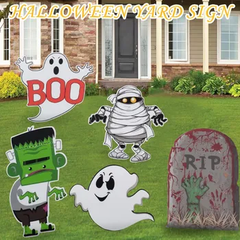 

7PC/Set Halloween Pumpkin Skull Insert Hollow Board High-Quality Corrugated Insert Props Yard Sign Ornaments Party Decorations