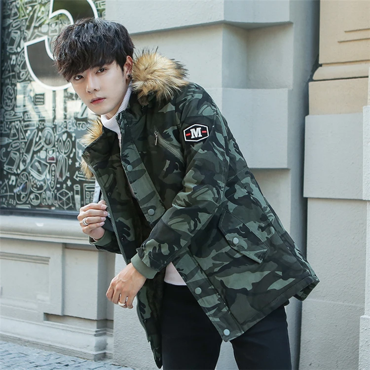 Winter Long Parka Camo Men's Hooded Jacket Thick Camouflage Coat Cotton Padded Warm Fur Collar Hat High Quality Windproof