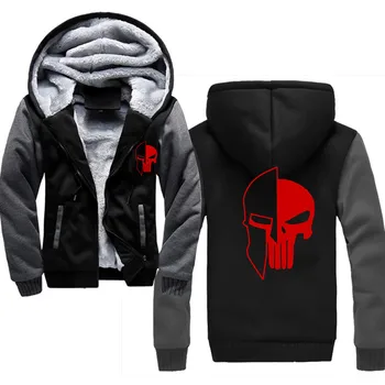 

Sparta Helmet Punisher Skull Men hoodie Sweatshirt Winter Hip Hop Zipper casual hooded solid coat mens warm jacket Autumn