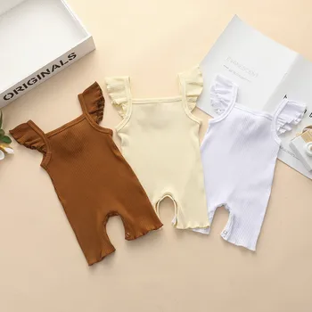 

2020 Infant Playsuits Baby Girls Boys Romper Summer Clothing Newbown Sleeveless Ribbed Ruffled Solid Jumpsuits Solid 1-2 Years