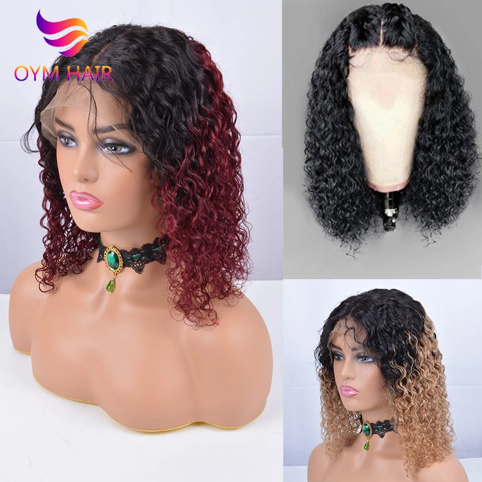 

1B/27 Ombre Short Curly 13x4 Lace Front Human Hair Wigs With Baby Hair Pre Plucked Remy Brazilian Lace Bob Wigs 150% Densty