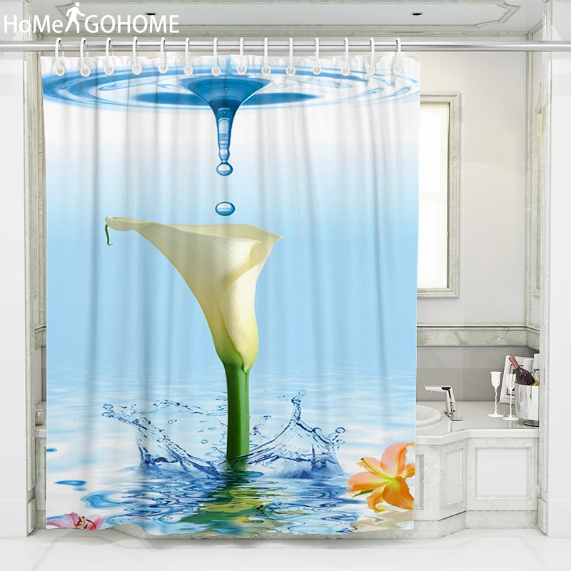 

Water Drop Flower 3D Shower Curtain with Hooks Waterproof Bathroom Curtains Top Quality Bath Bathing Sheer Home Decorations Art