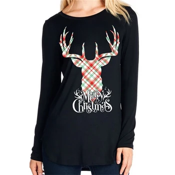 

2020 Women's Autumn Winter Elk Print Christmas Sweatshirt Long Sleeves O-neck Stitching Top Sequined Antler Eyelash Sweatshirts