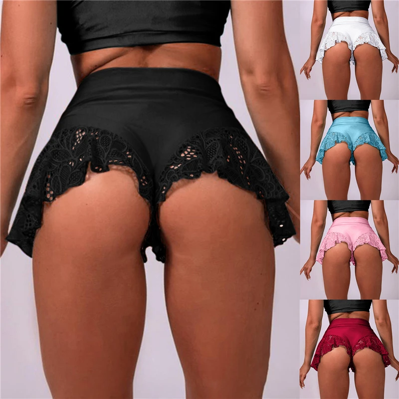 matching tracksuit set Sexy High Waist Shorts New Women'S Lace Solid Color Ruffle Dance Shorts Shorts Mini Tight Bottom Summer Mature Clothes cute pj sets