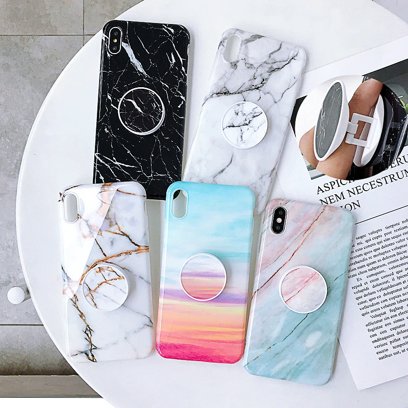 

Fashion Phone Cases For iPhone X Xr Xs Max 6 6S 7 8 Plus Case Soft Silicone For iPhone 11 Pro Max Stand Holder Marble Cover Capa
