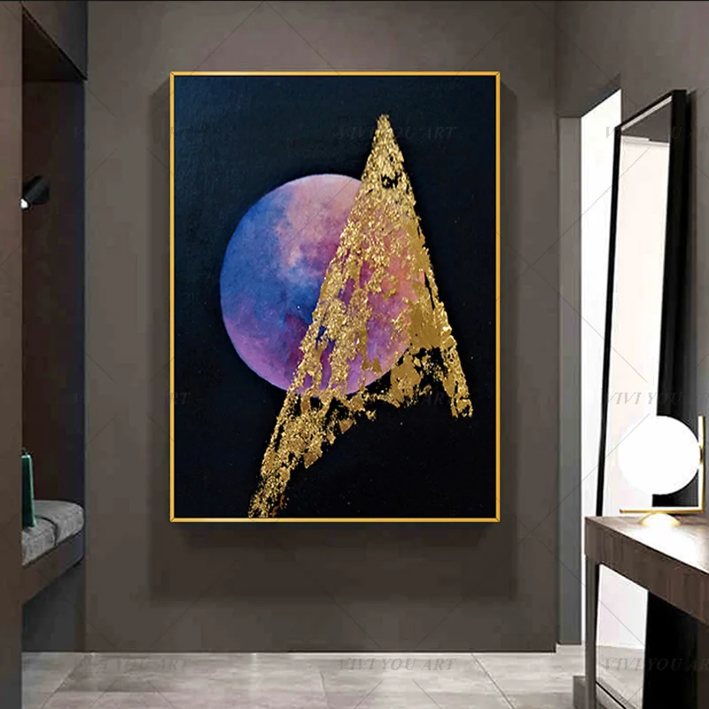 

Мода 100% ручная работа абстрактная Золотая фиолетовая Луна картина маслом для гостиной современная картина настенный Декор картина искусство подарок