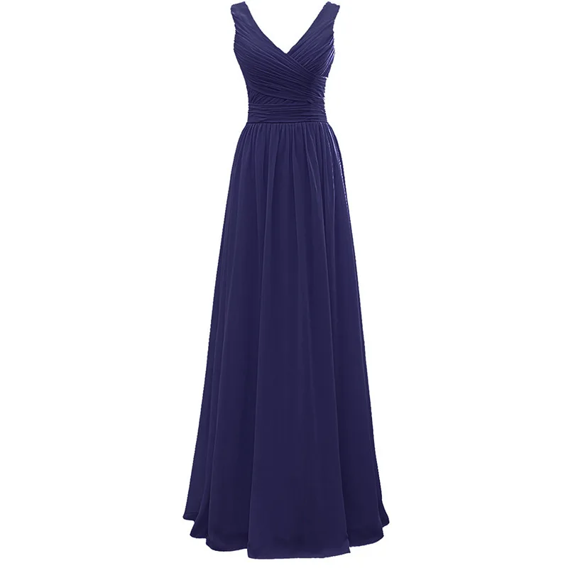 A Line Chiffon V Neck Pleat Elegant Off Shoulder Bridesmaid Dresses Wedding Party Formal Prom Robe De Soiree Lace Up Back