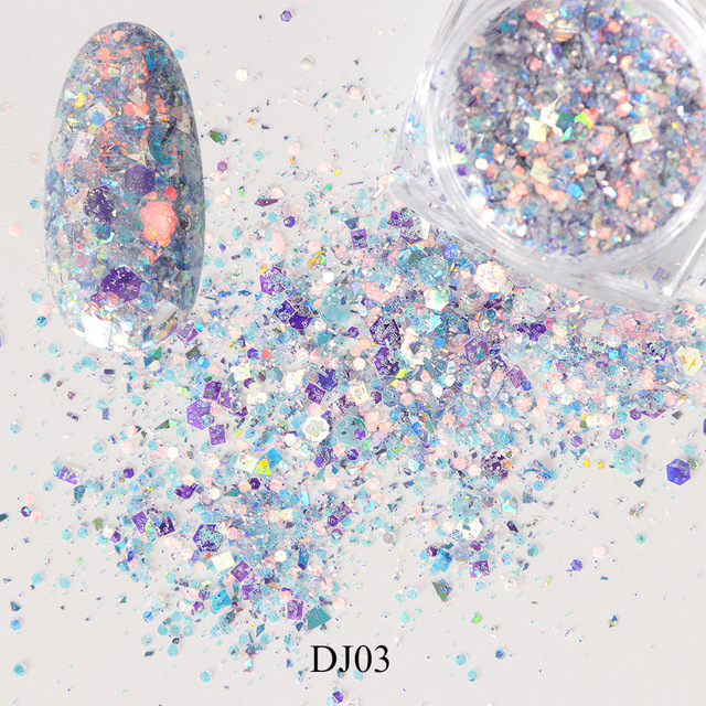 Shiny Crystal Opal Powder Aurora Nail Glitter Flakes Pink Purple Blue Ultra-Thin Sequins For Nail Art Decorations JI1539-37