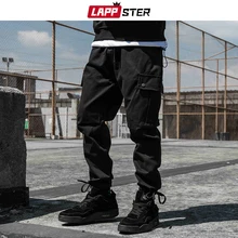 Мужская Уличная одежда, штаны для бега в стиле хип-хоп, мужские мешковатые брюки-карго с карманами, мужские спортивные штаны в Корейском стиле, черные брюки
