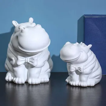 

Nordic Smile Hippo Figurine Model Creative Resin Animal Craft Desk Decor Ornament Office Table Decor Home Decoration Accessories