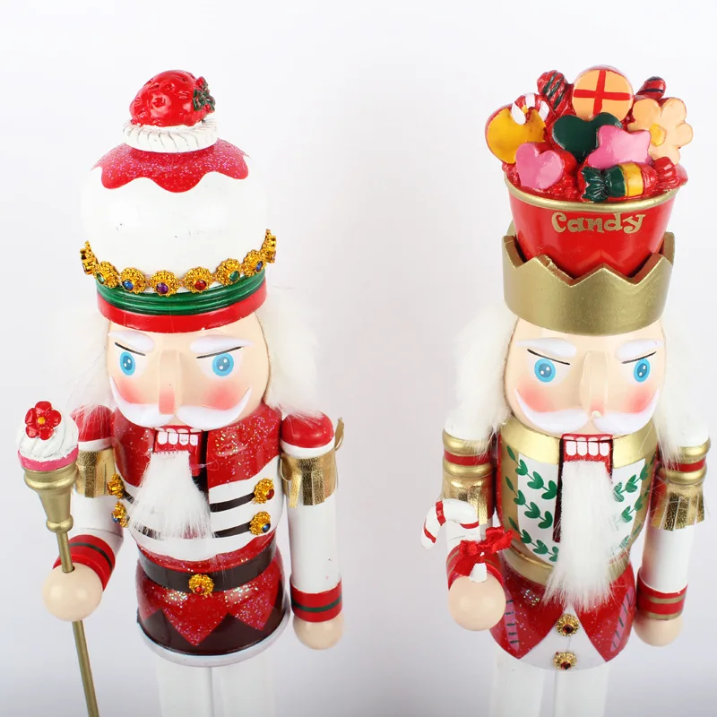 1pcs 38cm Handpainted Wooden Nutcracker King Figurines Christmas Ornaments Dolls For Friends and Kids Home Decor Accessories