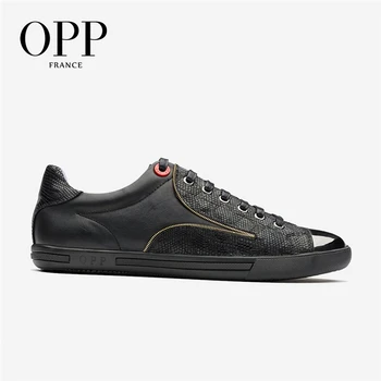 

OPP 2020 Men Shoes Loafers For Men Cow Leather Flats Casual 4 Seasons Shoes Leather Loafers New footwear Snake Skin Shoes