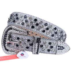 Shiny Silver Diamond Studded Belts For Women Premium Leather Fashion Rhinestone Mens Belt Goth Designer Belt Ceinture Femme Luxe