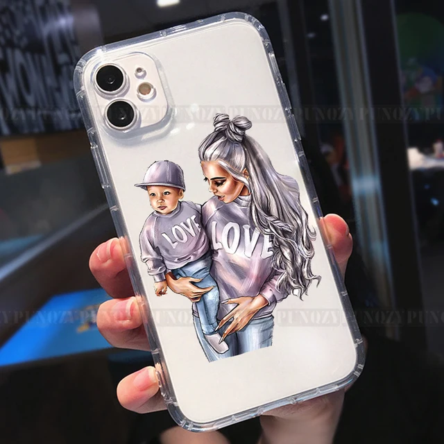 Cute girl Super MoM Baby Phone Case For iPhone 12 PRO 13 pro max XR 11 PRO MAX 8 7 6 plus XS MAX Father's Day Love Soft TPU Case w2052