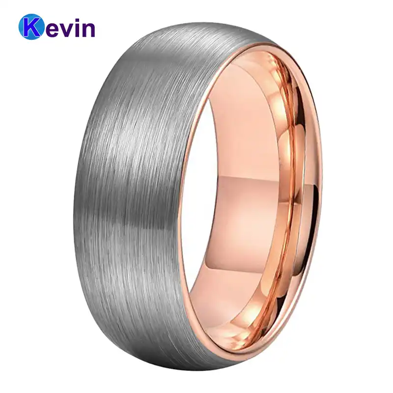 4mm Women S Rose Gold Tungsten Wedding Band With Cz Stone Inlay