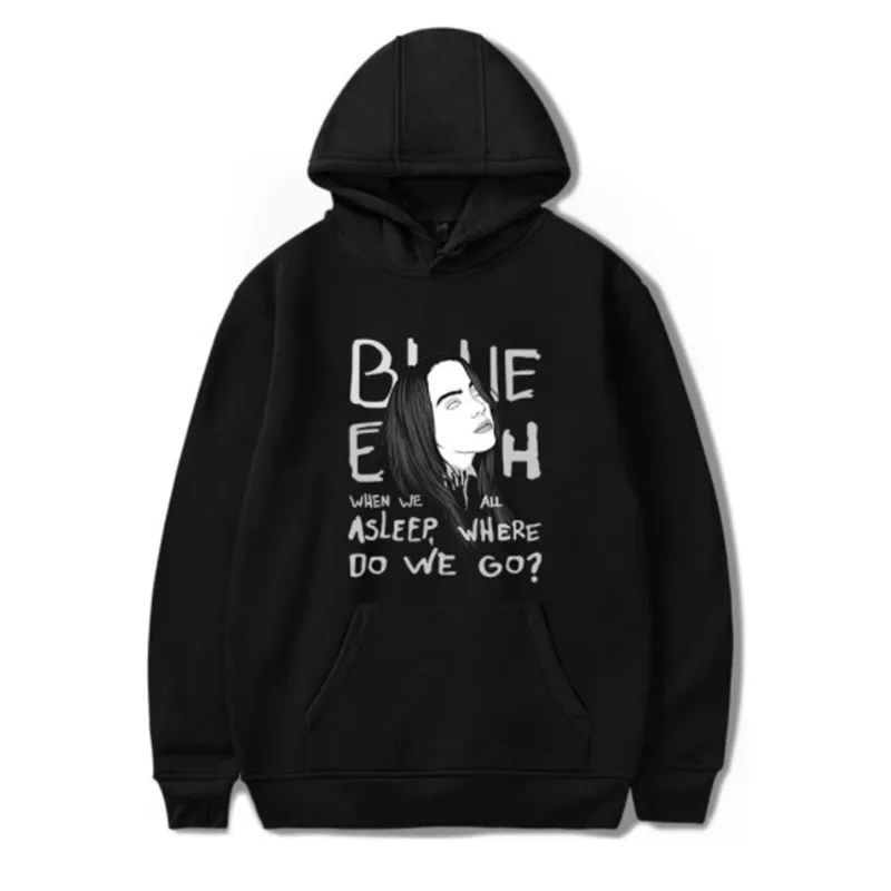 Новинка Billie Eilish, модные толстовки с капюшоном, свитшот, Повседневный, для мужчин и женщин, с капюшоном, пуловер с длинным рукавом, спортивный, хип-хоп, толстовка, одежда, Топ - Цвет: black2