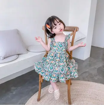 

2020 Korean Style Girls Printed Dress Fashion Summer Girls Vest Dresses 1-6 Years QH439