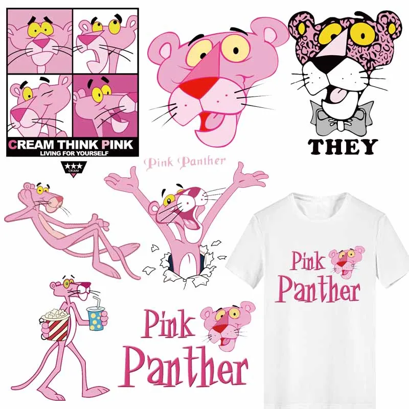 

Pink Panther Patch Iron-on Transfers for Parent-child Clothing Applique Heat Transfer Vinyl Thermo Stickers Stripes on Clothes