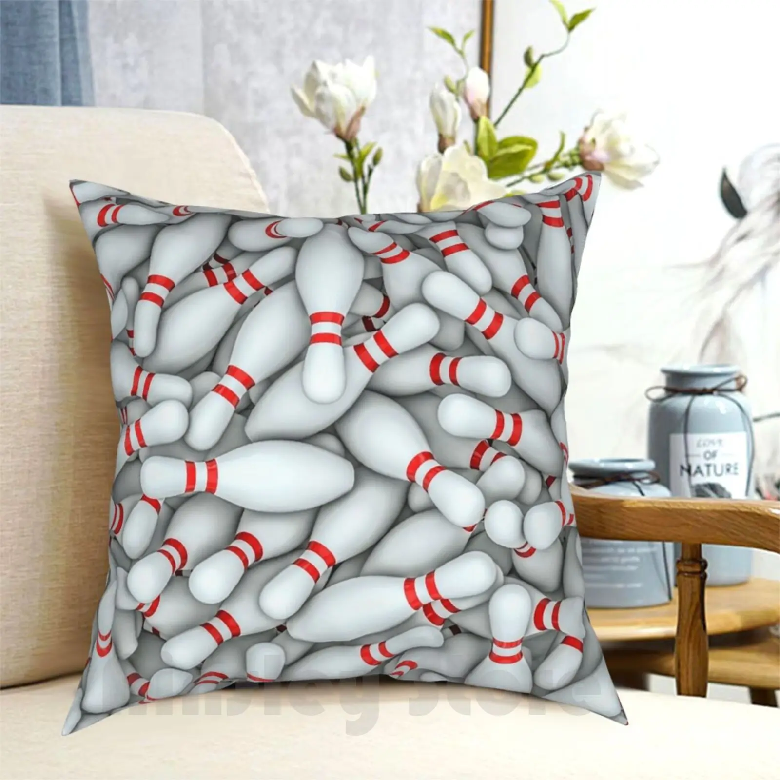 

Bowling Pins Pillow Case Printed Home Soft DIY Pillow cover White Sport Game Recreation Background Leisure Competition