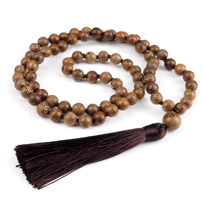 Wooden Beads Necklace Men Prayer Tibetan Buddhist Mala Rosary