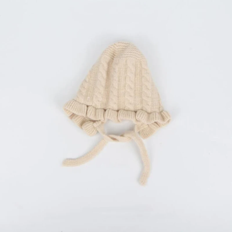 beige Шапки для девочек красивый розовый бант осенние шапочки высокое качество вязаный теплый ухо Защитная повязка зимняя шапка - Цвет: beige
