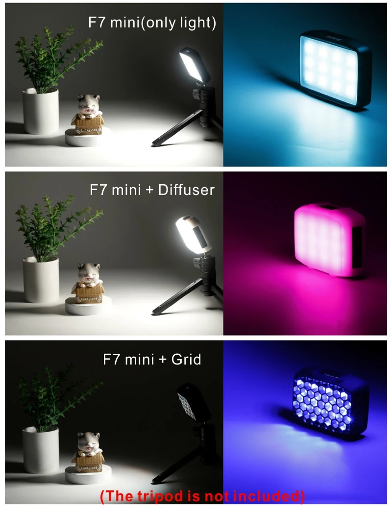 Falcon Eyes 5W F7 mini Pocket RGB LED-lys Android og iOS APP-kontroll Adsorberbar for video Youtube Vlog på kamera Fyllingslampe ARRI APUTURE NANGUANG SOONWELL GODOX DIFFUSER SOFTBOX GRID