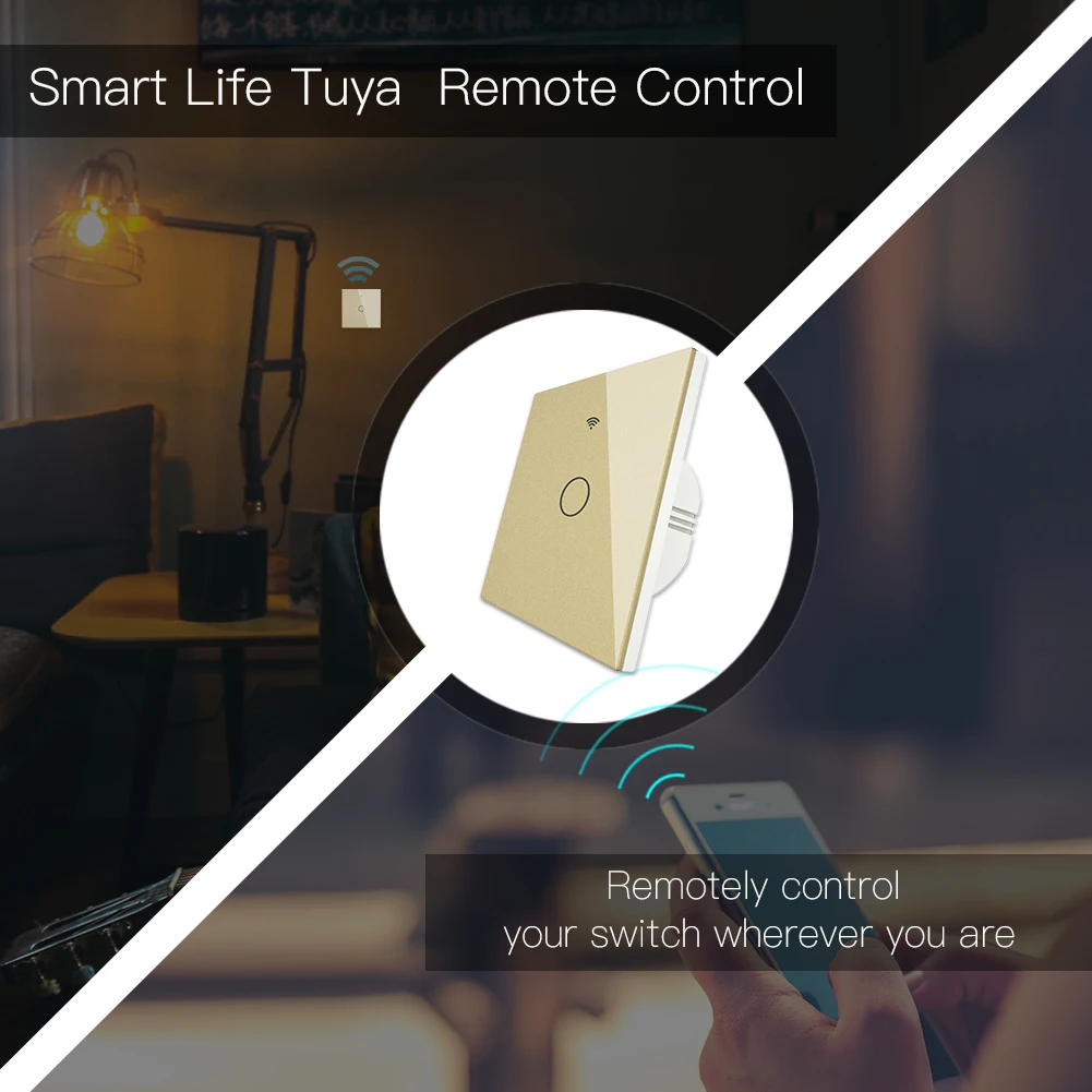  Gold WiFi Smart Light Switch RF433 Wireless Remote Control Glass Panel Light Switch Works With Alex - 4000098805795