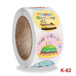 500 Pieces / Roll of Happy Birthday Stickers for Kids Reward Sticker 6 Pattern Cute Toys Bullet Journal Cake Food Sticker