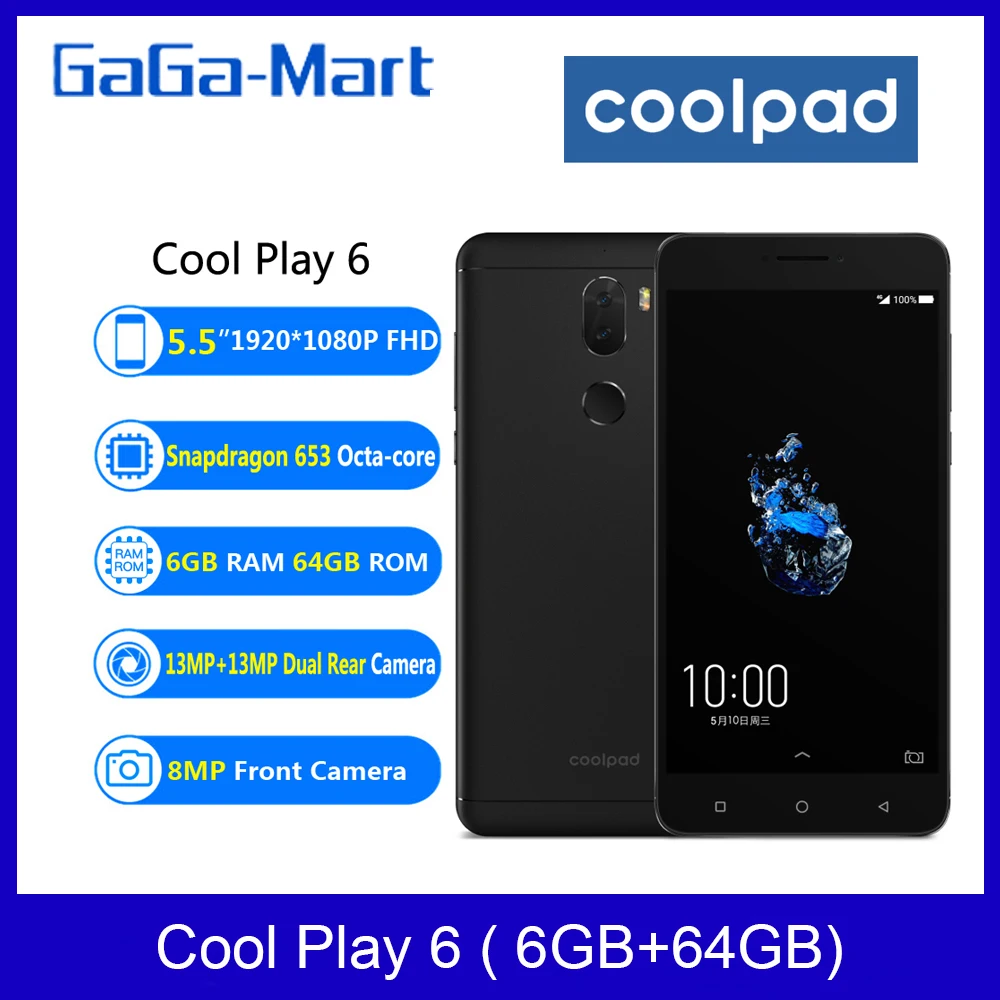 Coolpad Cool Play 6 4G 5 дюймов мобильный телефон 4060 мАч Восьмиядерный Snapdragon 653 ГБ + 64 Гб 13 МП