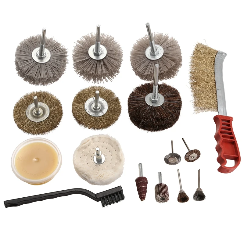 

16Pcs Wood Carving Kernel Carving Polished Flower Head Brush Groove Grinding Handle Pieces Set for Polishing Wood Carving Kernel