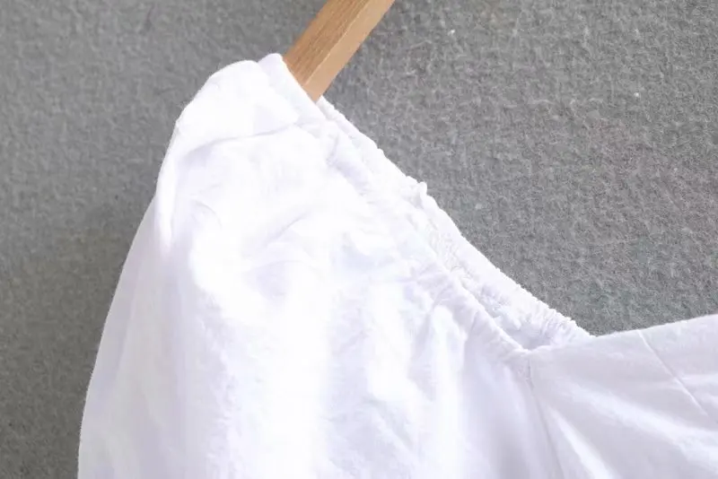 Новая женская мода сплошной цвет квадратный воротник Повседневная Свободная Женская блузка с пышными рукавами сзади эластичная сорочка blusas топы LS4156