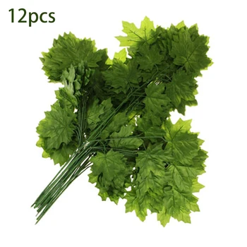 

12X Fall Autumn Fake Artificial Maple Leaves Wedding Birthday Party Home Room Favors Decorations Green