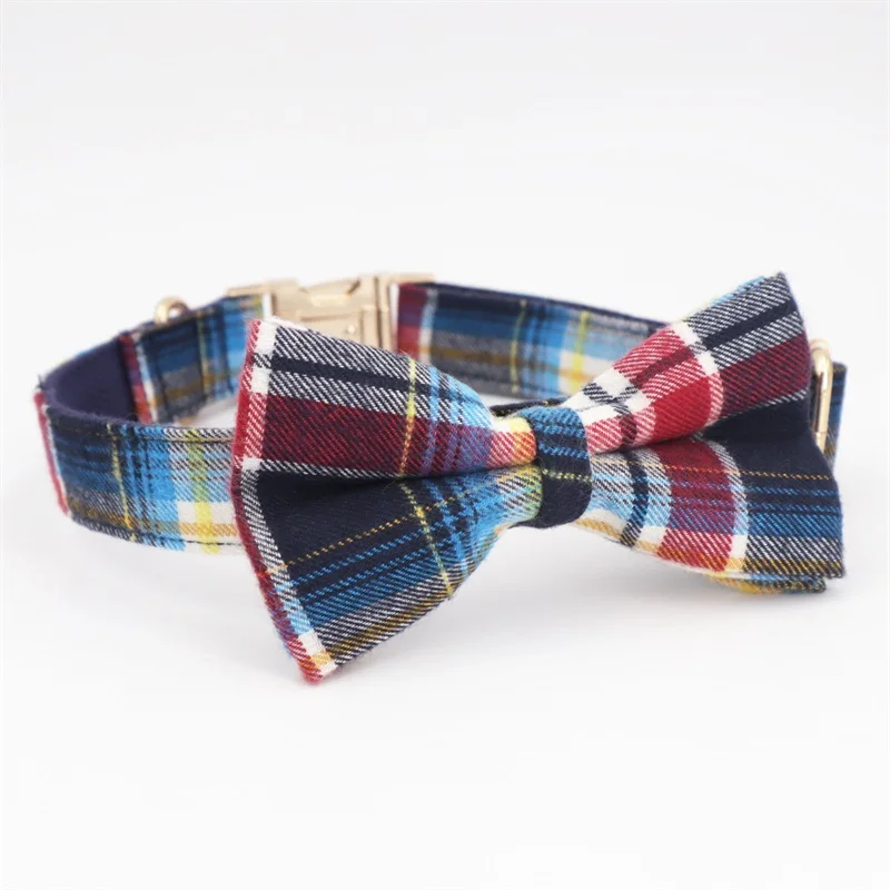 Мягкий клетчатый ошейник для собаки с галстуком-бабочкой, подходит для 5 размеров на выбор, лучший свадебный ошейник для собаки, подарки для вашего питомца - Цвет: collar with bow