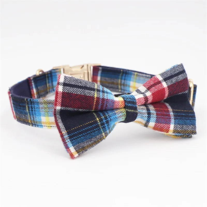 collar with bow Мягкий клетчатый ошейник для собаки с галстуком-бабочкой, подходит для 5 размеров на выбор, лучший свадебный ошейник для собаки, подарки для вашего питомца - Цвет: collar with bow