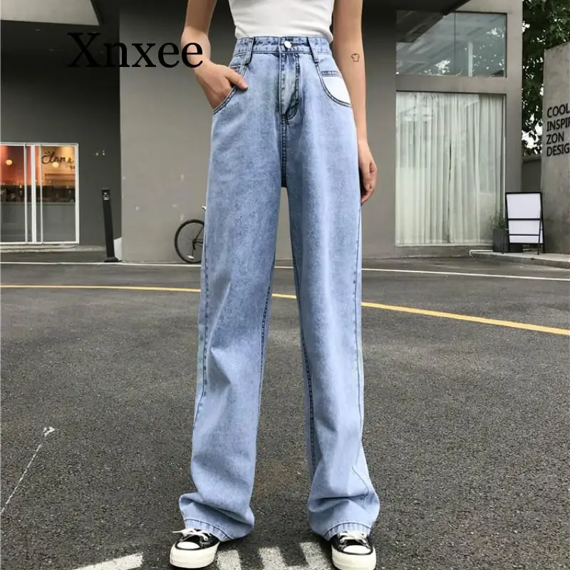 Vintage Wide Leg Woman Jeans for Women Mom High Waisted Jeans Blue Casual Long Trousers Korean Streetwear Denim Pants Summer