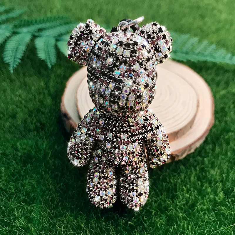 Cartoon Rhinestone Jeweled Bear Keychain Car Wallet Bag Key Ring