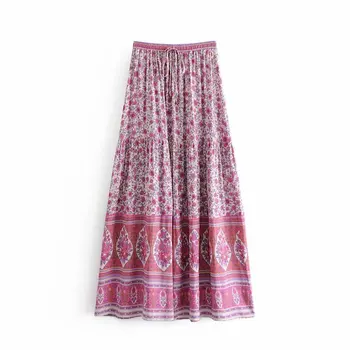 

Bohemia Skirts Casual Floral Falda Boho Chic Maxi Skirts For Women Elastic Saia Beachwear