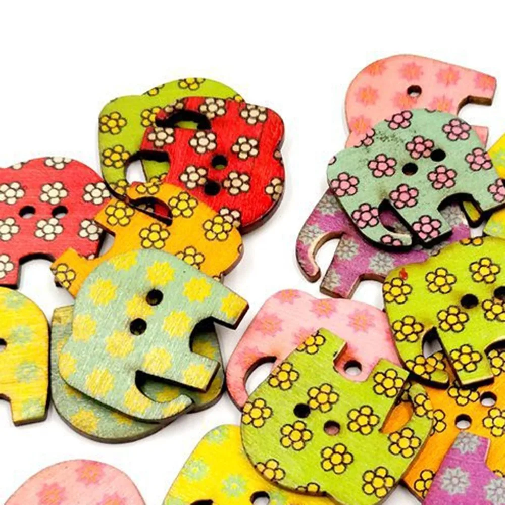30 шт. Популярные DIY Log цветные печатные слон мультфильм деревянное животное Кнопка ручной работы аксессуары деревянная пуговица