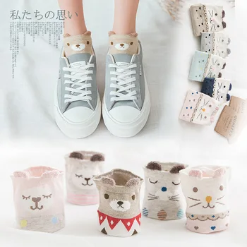 

5Pairs New Arrivals Women Cotton Socks Pink Cute Cat Summer Spring Ankle Short Sock Casual Animal Ear Red Heart wholesale