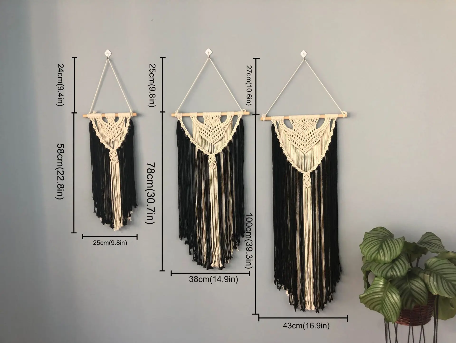 Pure Cotton Black And White Large V-Bohemian Hand-woven Tapestry Cotton Rope European And American Style Wall Decoration Wall De