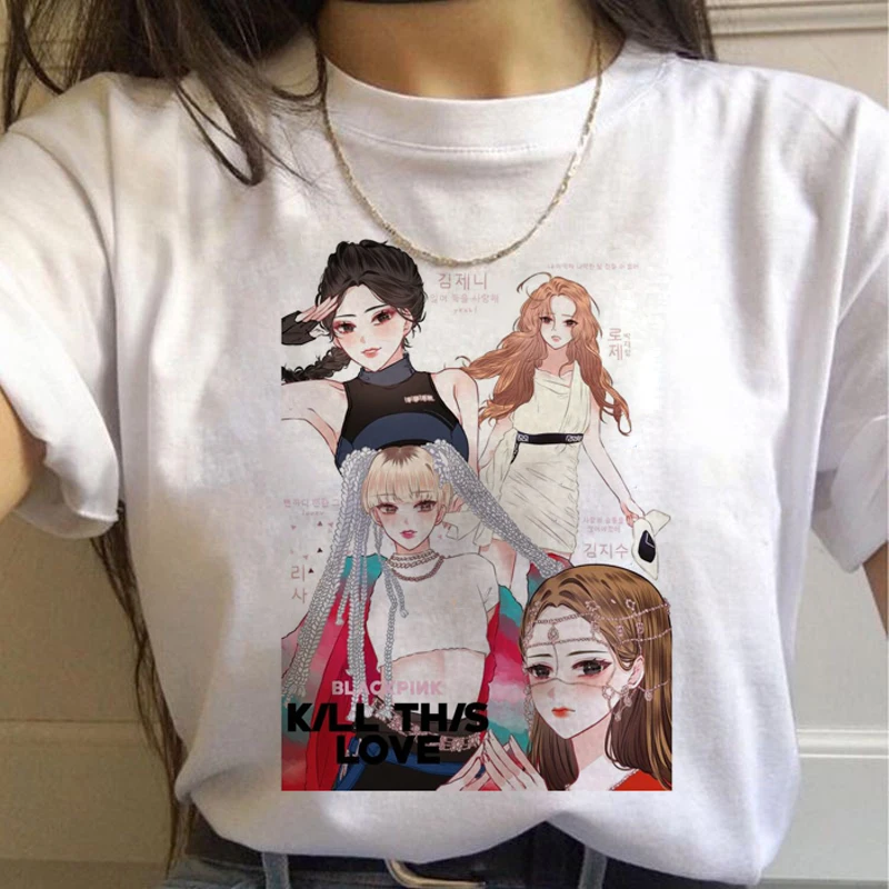 Blackpink Kill This Love Harajuku футболка женская Дженни Роза Лиза JISOO Ullzang Футболка Мода 90s футболка Графический Топ Футболка женская