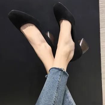 

EOEODOIT Women Spring Autumn Pumps Fashion Square Toe Med Chunky Heel Slip On Casual Lady Office Casual Daily Shoes 6 cm