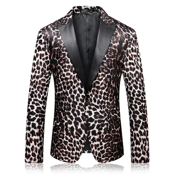 

PYJTRL Men Fashion Leopard Print Blazer Quality Spring Autumn Prom Blazers Singers Clothing